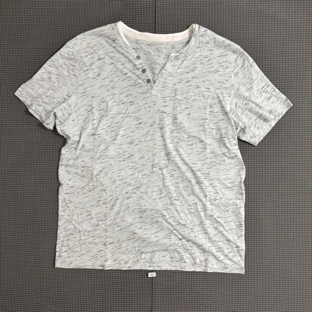 INC International Concepts Mens Space Dye Henley Shirt Blue Large Short Sleeve